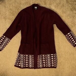 Frye Maroon and Beige Women's Cardigan